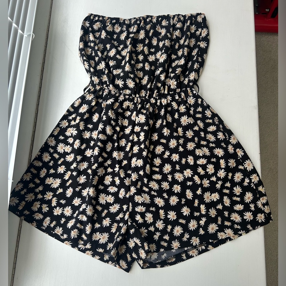 Floral Black and White Romper
